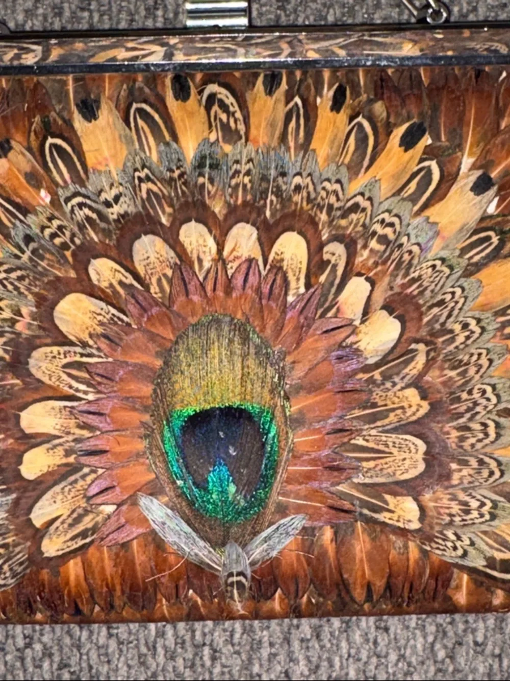 Vintage Peacock and Pheasant Feather Top-Handle Handbag